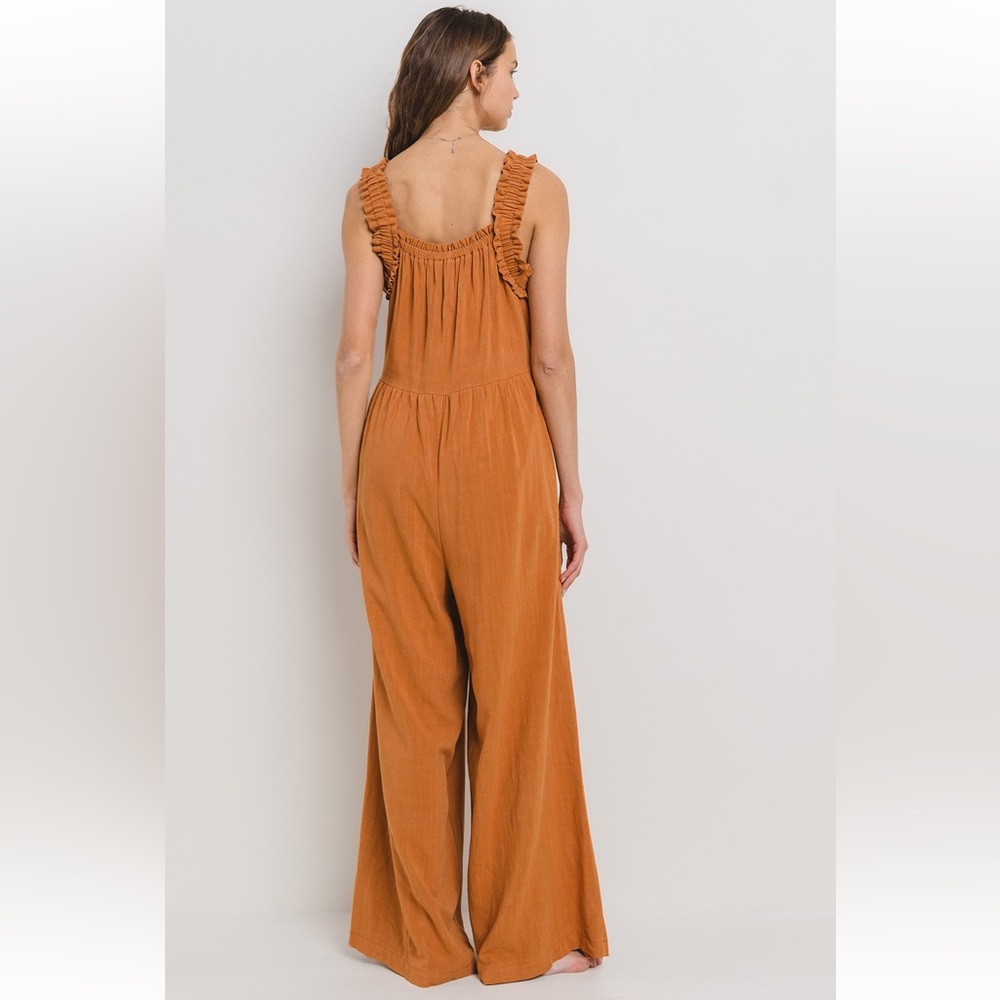 17 Solid Ruffle Strap Wide Leg Jumpsuit - Picture 7 of 7